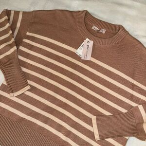 Philosophy Large Mauve Pink Striped Long Sleeve Womens Crewneck Sweater NWT